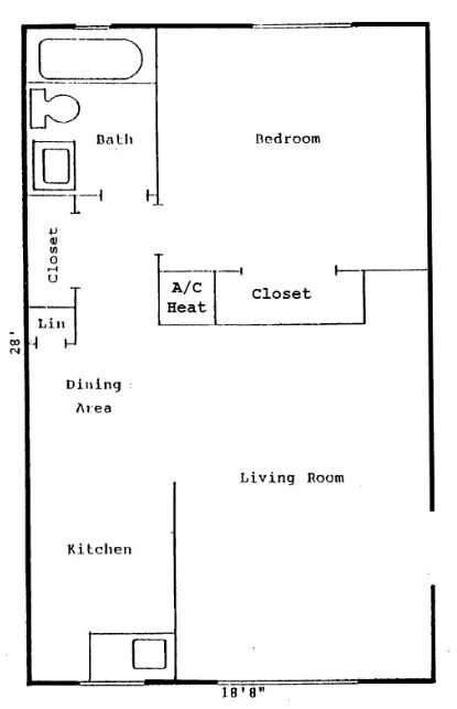 the floor plan for a small kitchen with a living room and a dining area